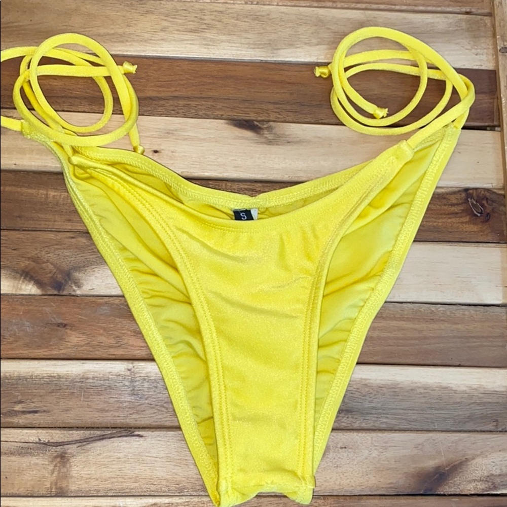Yellow tie side bikini bottom